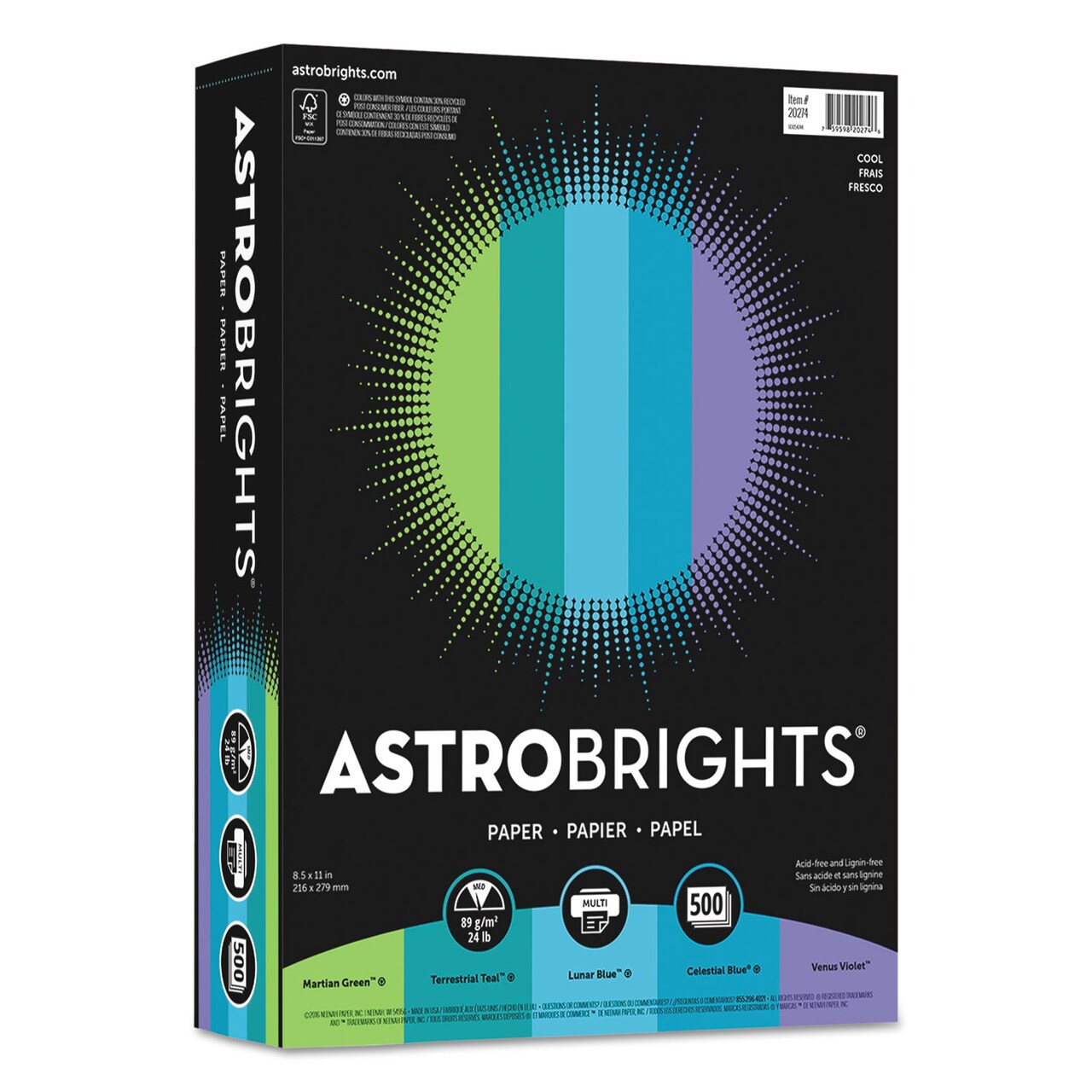 Astrobrights Color Paper - Cool Assortment 24lb 8.5 x 11 Assorted Cool  Colors 500/Ream